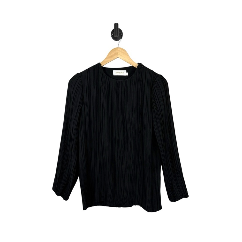 Zimmermann Black Pleated Long-Sleeve Blouse